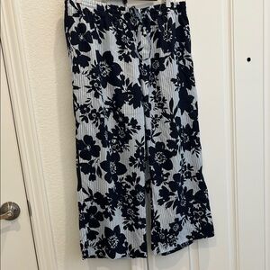 Calvin Klein Navy and White Floral Wide Leg Pants
